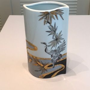 Hand painted chinoiserie decor vase MP Samie Limoges Bonsecours, France signed